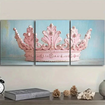 3pcs Pink Crown Design Wall Art Set Canvas Unframed - High Quality Print 100% Australian Made Wall Canvas