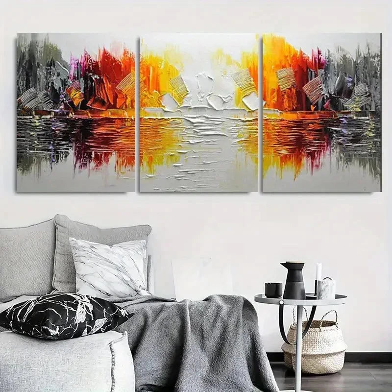 3pcs Bold Colors and Textured Metal Print Ready to Hang Art - Bella Home Decor