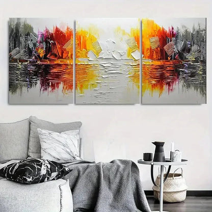 3pcs Bold Colors and Textured Metal Print Ready to Hang Art - Bella Home Decor