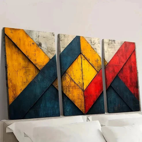 3pcs Geometric Pattern Abstract QW Wall Art Set Canvas Unframed - High Quality Print 100% Australian Made Wall Canvas - Bella Home Decor
