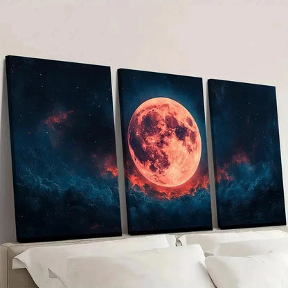 3pcs Vibrant Moon Cosmic Night Sky Art l   Wall Art Set Canvas Framed 50x70cm - High Quality Print 100% Australian Made Wall Canvas Ready to Hang