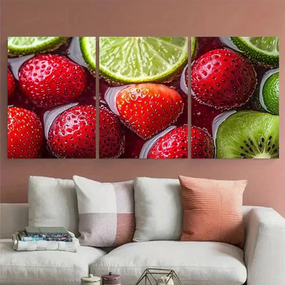 3pcs Fresh Fruit Drink Cherry Strawberry Lime Kiwi Wall Art Set Canvas Unframed - High Quality Print 100% Australian Made Wall Canvas - Bella Home Decor