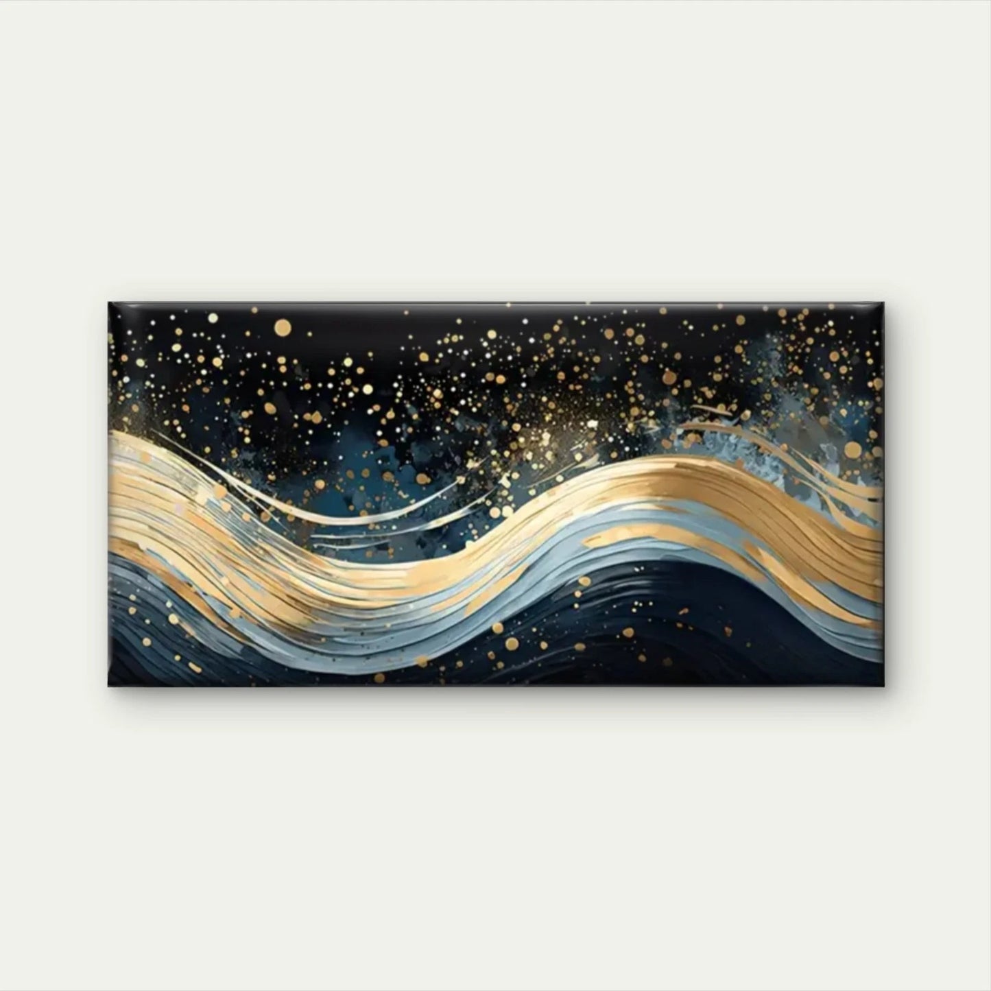 Waves Golden Abstract Wall Art Canvas Office Home Room Framed 120x60cm
