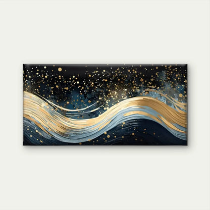 Waves Golden Abstract Wall Art Canvas Office Home Room Framed 120x60cm