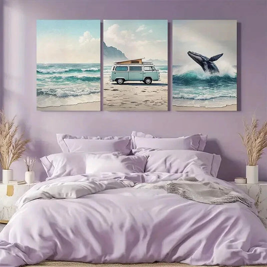 3pcs Coastal Beach Ocean Adventure Themed Metal Print Ready to Hang Art