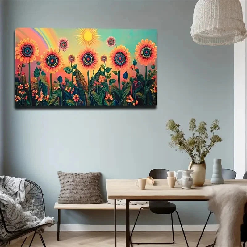 Radiant Sun Impressionist Wall Art Canvas Office Home Room Framed 120x60cm