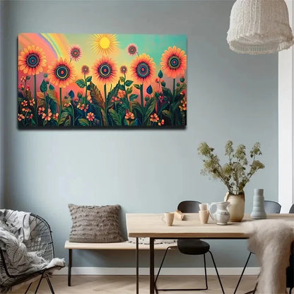 Radiant Sun Impressionist Wall Art Canvas Office Home Room Framed 120x60cm