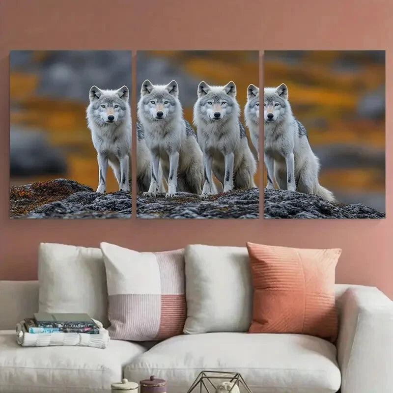 3pcs Distant View of Wolves in Nature Scene Metal Print Ready to Hang Art - Bella Home Decor