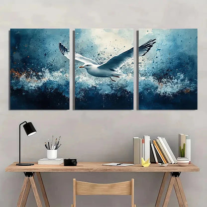 3pcs Coastal Seagull Watercolor Art Prints Metal Print Ready to Hang Art - Bella Home Decor