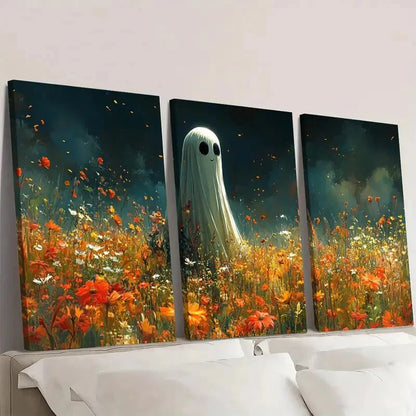 3pcs Ghost in Wildflower Meadow S  Wall Art Set Canvas Framed 60x90cm - High Quality Print 100% Australian Made Wall Canvas Ready to Hang - Bella Home Decor