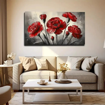 Dark Red Poppies Wall Art Canvas Office Home Room Framed 120x60cm