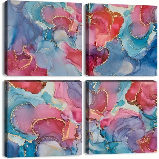 4pcs Abstract Watercolor  Wall Art Canvas Framed