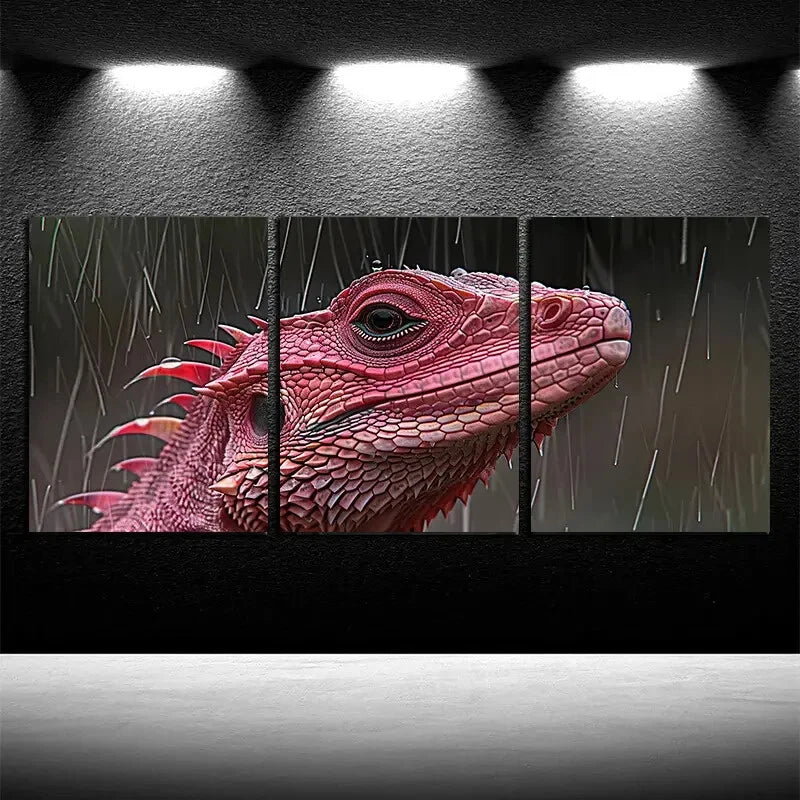 3pcs Vibrant Pink Salamander in Raining Scene Metal Print Ready to Hang Art - Bella Home Decor