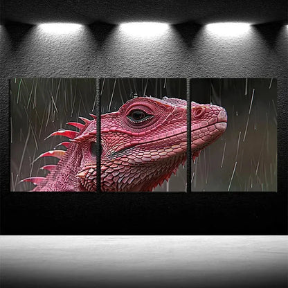 3pcs Vibrant Pink Salamander in Raining Scene Metal Print Ready to Hang Art - Bella Home Decor