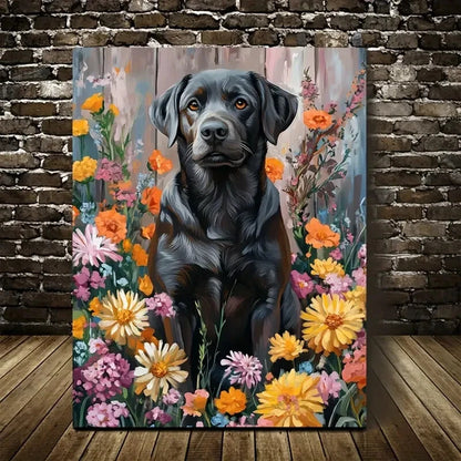 Flowers And Plants Cute Labrador Retriever Painting 40x60cm Metal Print Ready to Hang - Bella Home Decor