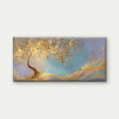 Golden Tree Luminous Waves Wall Art Canvas Office Home Room Framed 120x60cm