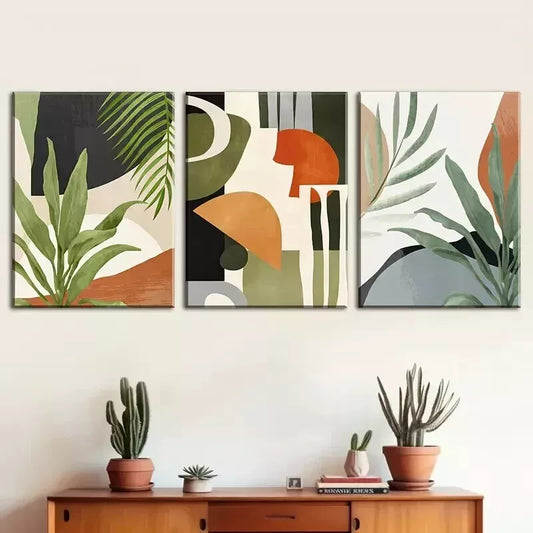 3pcs Tropical Plant Abstract Landscape Wall Art Set Canvas Framed 50x70cm - High Quality Print 100% Australian Made Wall Canvas Ready to Hang