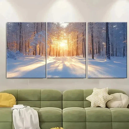 3pcs Sunlit Snow Covered Trees Print  Wall Art Set Canvas Unframed – High Quality Print, 100% Australian Made Wall Canvas - Bella Home Decor