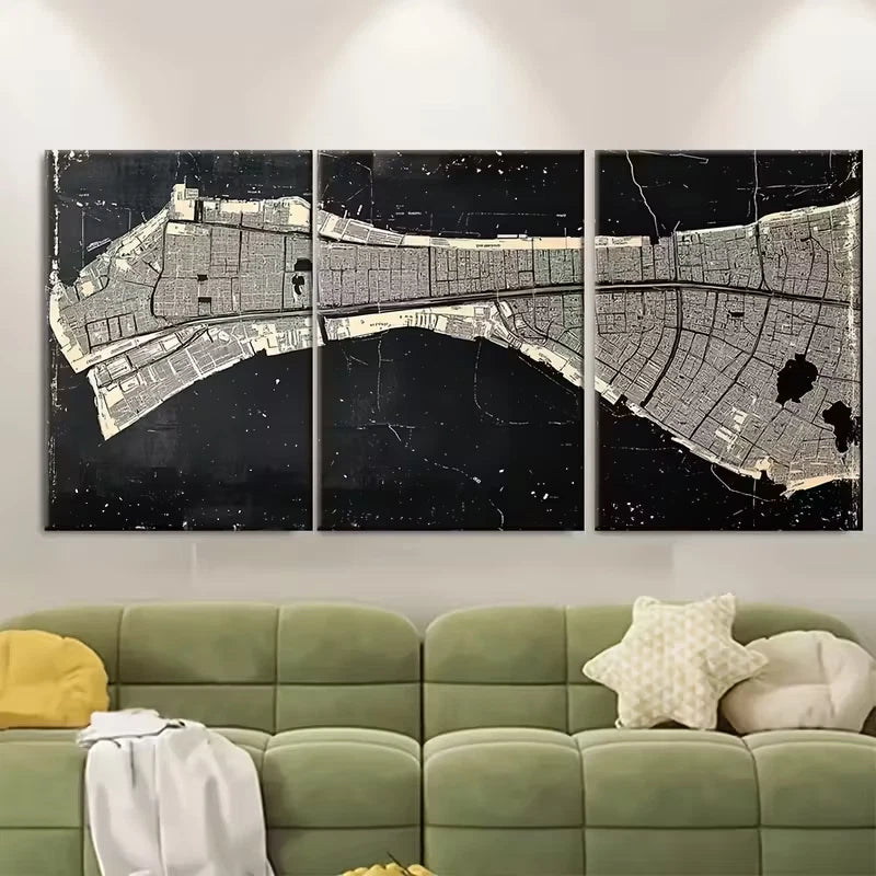 3pcs Black White Minimalist Map of London Metal Print Ready to Hang Art - Bella Home Decor