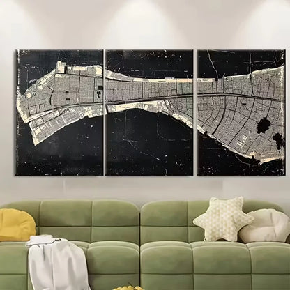 3pcs Black White Minimalist Map of London Metal Print Ready to Hang Art - Bella Home Decor