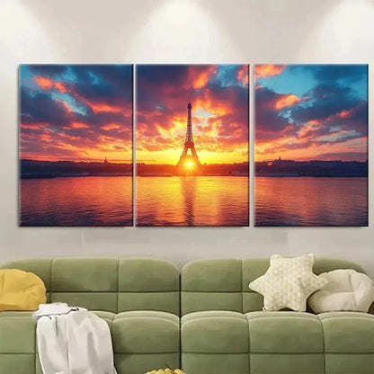 3pcs Paris Skyline Sunset Photography TI   Wall Art Set Canvas Framed 40x60cm - High Quality Print 100% Australian Made Wall Canvas Ready to Hang