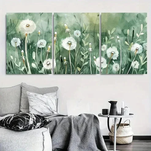 3pcs Whimsical Botanical Dandelion Meadow Wall Art Canvas Unframed - High Quality Print 100% Australian Made Wall Canvas