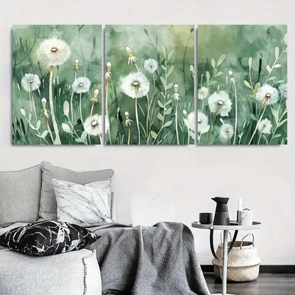 3pcs Whimsical Botanical Dandelion Meadow Wall Art Canvas Unframed - High Quality Print 100% Australian Made Wall Canvas