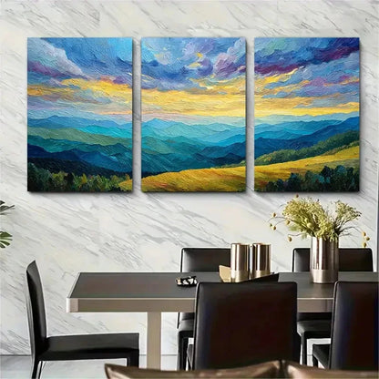 3pcs Colorful D Mountain Sunset Décor Perfect Wall Art Set Canvas Framed 40x60cm - High Quality Print 100% Australian Made Wall Canvas Ready to Hang - Bella Home Decor