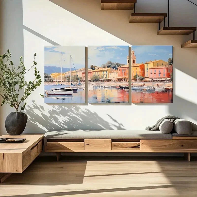 3pcs Artistic Coastal Scene Mediterranean Arch Metal Print Ready to Hang Art - Bella Home Decor