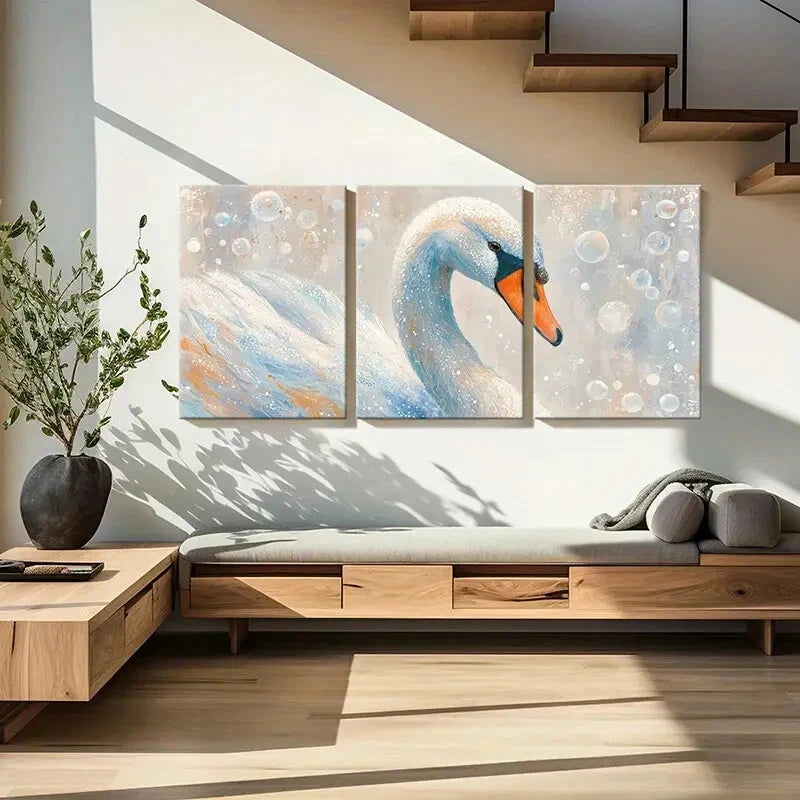 3pcs Elegant Swan Artwork Abstract Bubbles Metal Print Ready to Hang Art - Bella Home Decor
