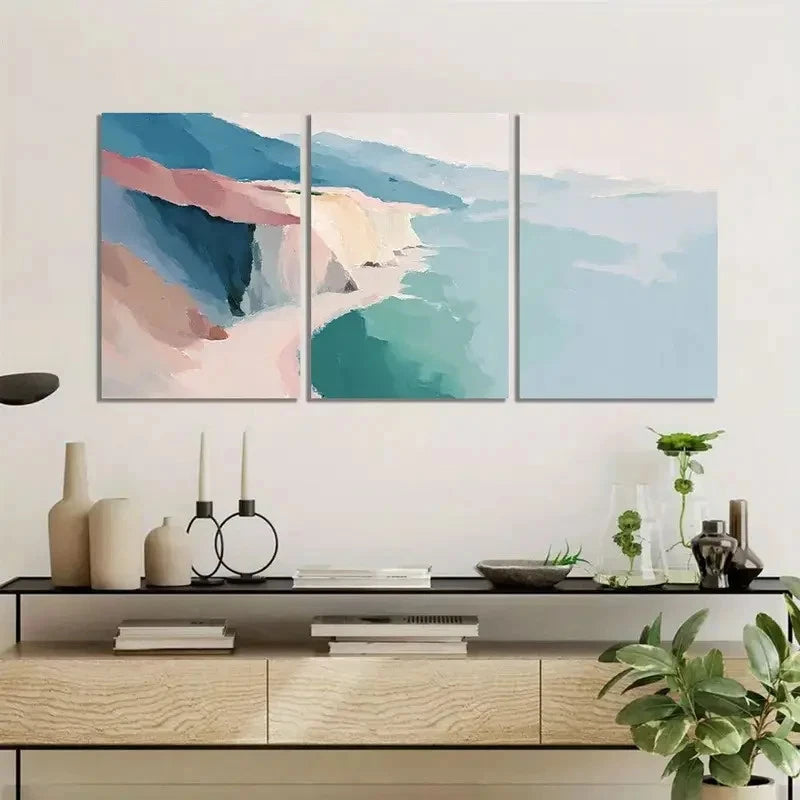 3pcs Coastal Cliffs and Beach Abstract Painting Metal Print Ready to Hang Art - Bella Home Decor