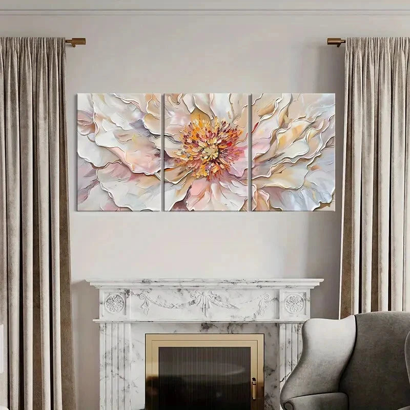 3pcs Abstract Floral Art Soft Pastel Colors Metal Print Ready to Hang Art - Bella Home Decor