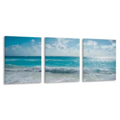 3pcs Bondi Beach Australia White Sand & Sun  Wall Art Set  Canvas Framed 50x70cm - High Quality Print 100% Australian Made Wall Canvas Ready to Hang - Bella Home Decor