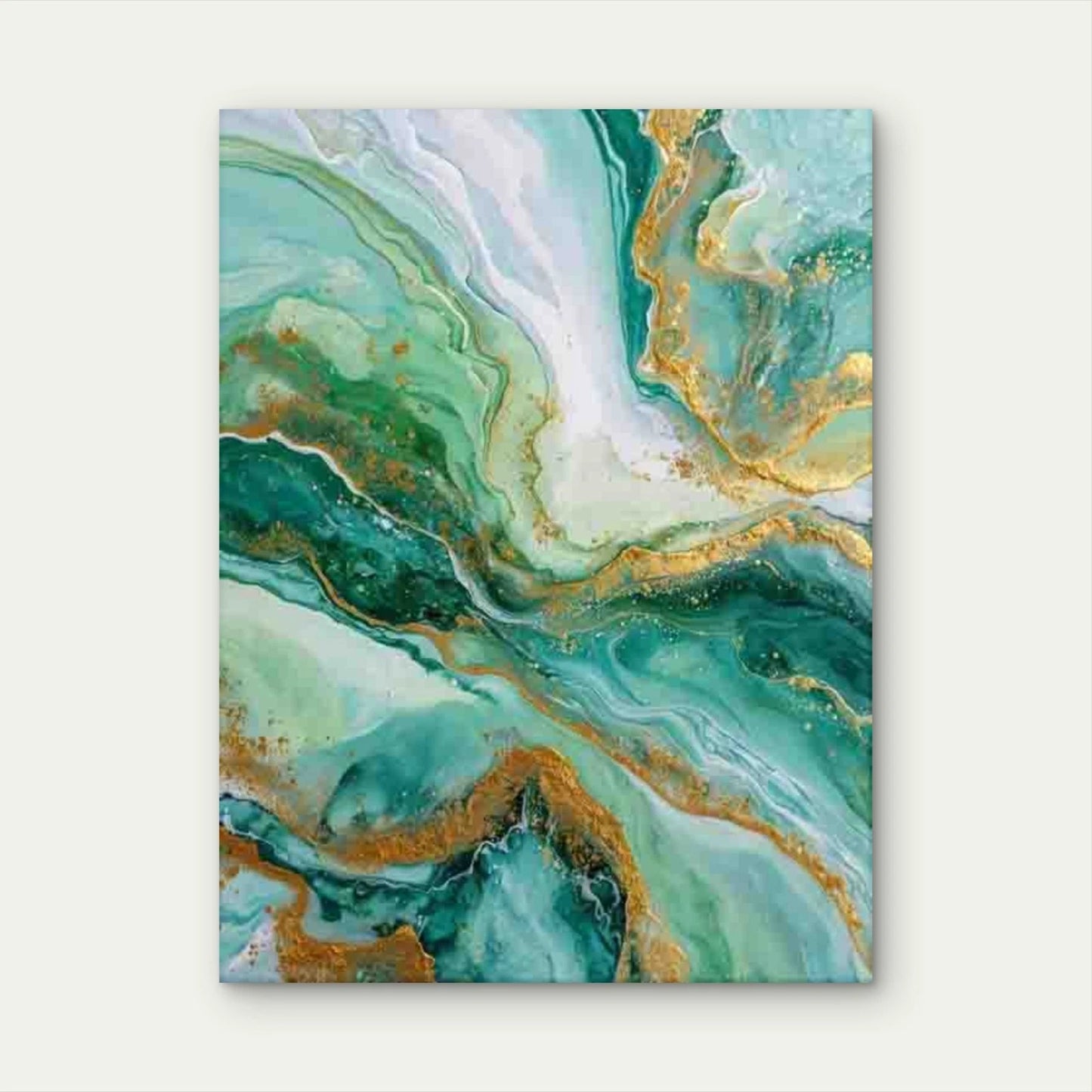 Emerald and Golden Abstract Metal Print Ready to Hang