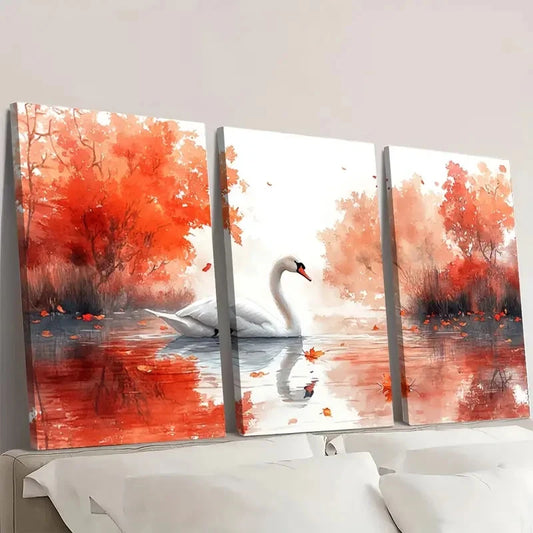 3pcs Graceful Swan Watercolor Art Q Wall Art Set Canvas Framed 60x90cm - High Quality Print 100% Australian Made Wall Canvas Ready to Hang