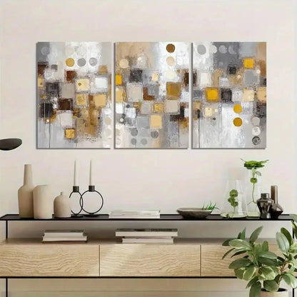 3pcs Abstract White and Golden Blocks Metal Print Ready to Hang Art - Bella Home Decor