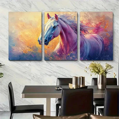 3pcs Vibrant Equine Pastel Horse Wall Art Canvas Unframed - High Quality Print 100% Australian Made Wall Canvas