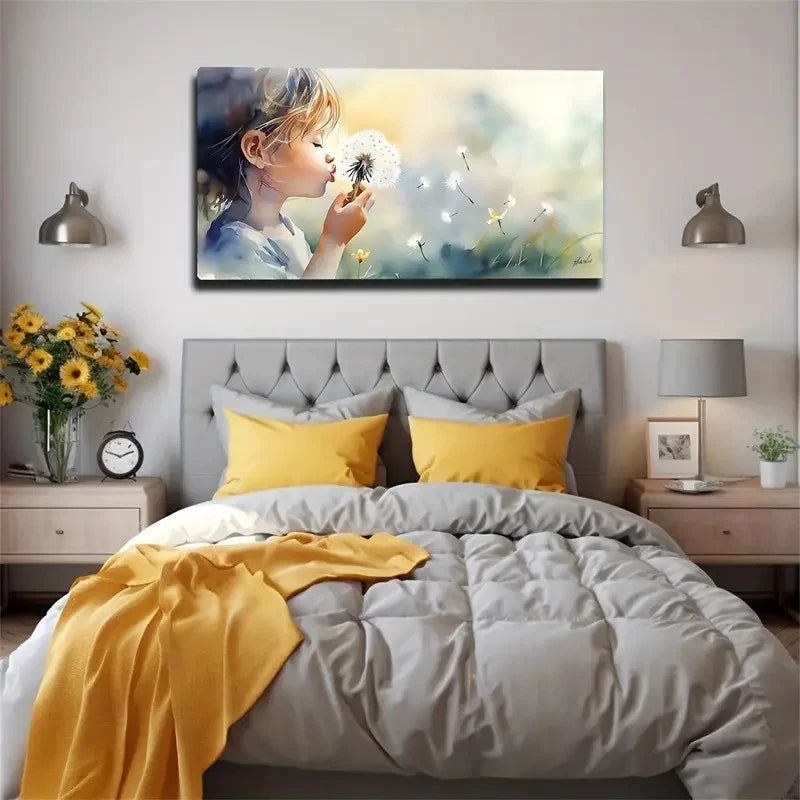 Dandelion Blowing For Children Wall Art Canvas Office Home Room Framed 120x60cm