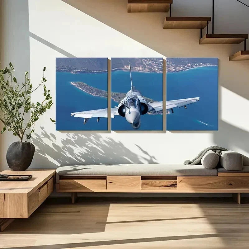 3pcs Military Theme Artwork Fighter Jets Wall Art Set Canvas Framed 60x90cm - High Quality Print 100% Australian Made Wall Canvas Ready to Hang - Bella Home Decor