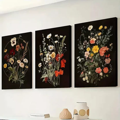 3pcs Vintage flowers, Moody Gothic Natural Wall Art Set Wall Art Canvas Unframed - High Quality Print 100% Australian Made Wall Canvas