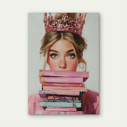 Girl Power Crown & Book Stack Metal Print Ready to Hang