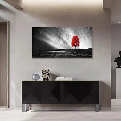 Red Tree Of Life In Starry Sky Spring Wall Art Canvas Office Home Room Framed 120x60cm - Bella Home Decor