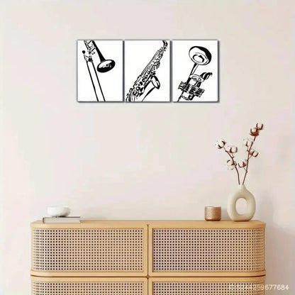 3pcs Trombone Poster, Black And White Art Print Metal Print Ready to Hang Art