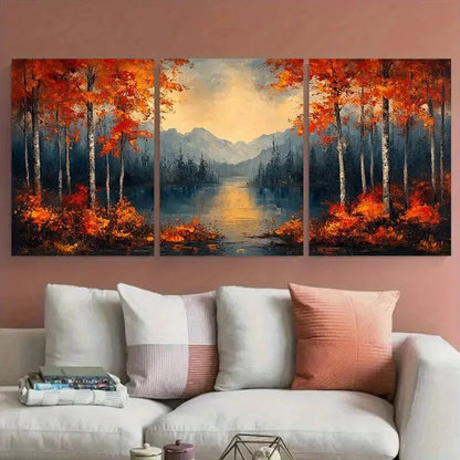 3pcs Abstract Forest with Mountain View Metal Print Ready to Hang Art - Bella Home Decor