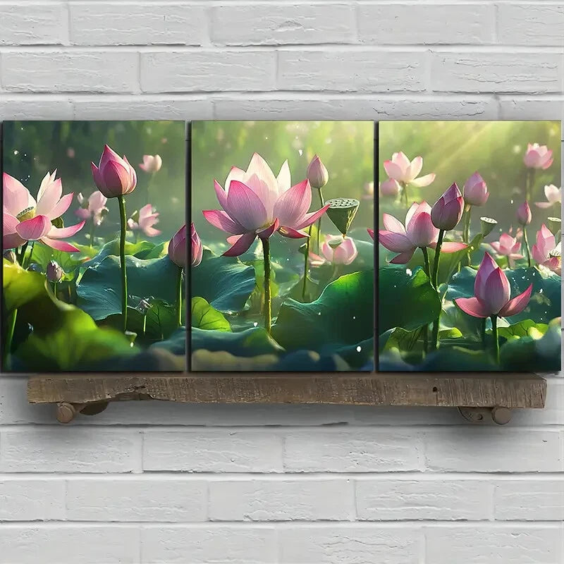 3pcs Lotus Leaves in The Water Metal Print Ready to Hang Art - Bella Home Decor