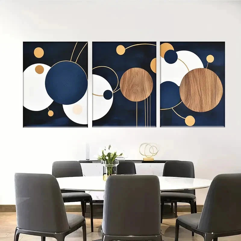 3pcs Abstract Wall Decor with Golden Accents Metal Print Ready to Hang Art - Bella Home Decor