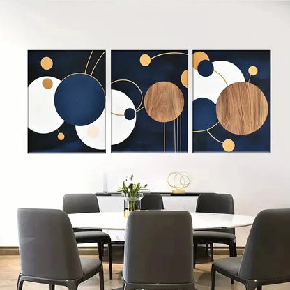 3pcs Abstract Wall Decor with Golden Accents Metal Print Ready to Hang Art - Bella Home Decor