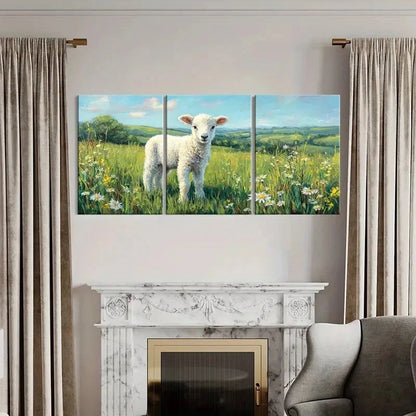 3pcs Landscape Lamb Pastoral Spring Meadow Metal Print Ready to Hang Art - Bella Home Decor