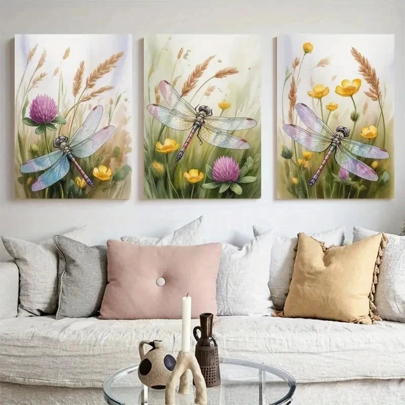 3pcs Dragonfly, Grass Canvas   Wall Art Set Canvas Framed 60x90cm - High Quality Print 100% Australian Made Wall Canvas Ready to Hang - Bella Home Decor
