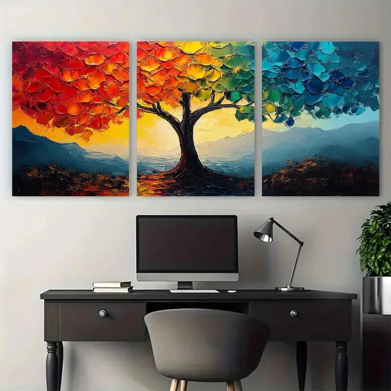 3pcs Abstract Colorful Impasto Tree Textured Wall Art Set Canvas Framed 40x60cm - High Quality Print 100% Australian Made Wall Canvas Ready to Hang - Bella Home Decor